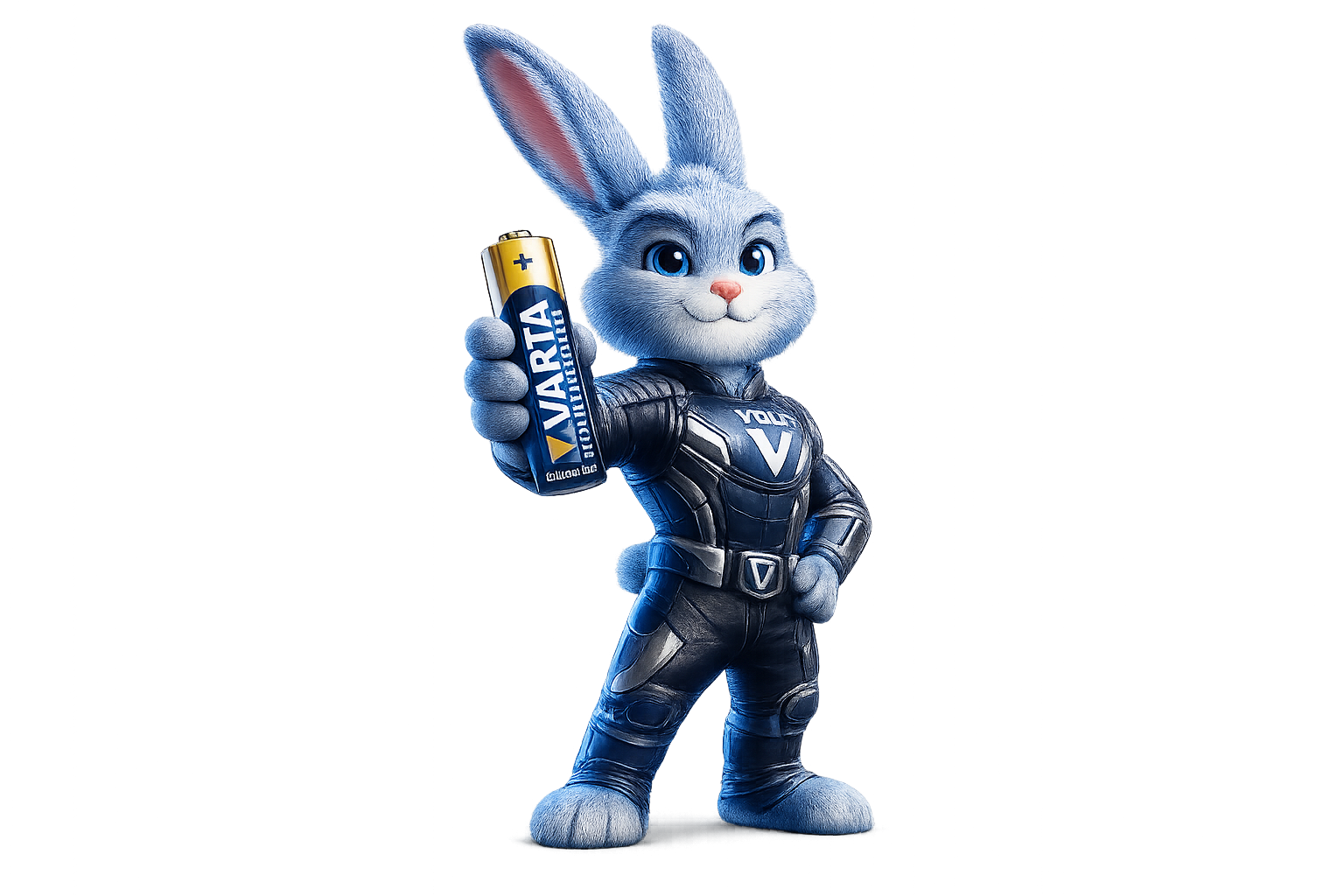 Volt rabbit holding Varta battery